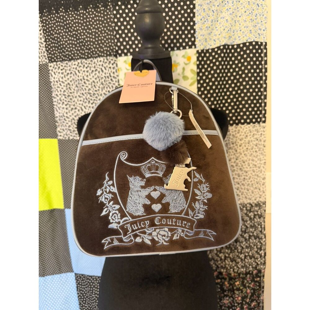 #099 - NWT Juicy Couture New Love Chapter Brown/Blue Scottie Dogs Backpack Bag